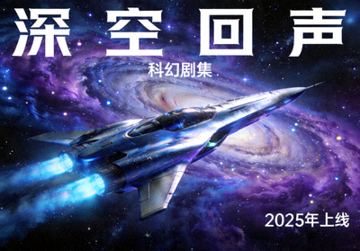 科幻剧集《深空回声》海报，宇宙飞船航行在星云中